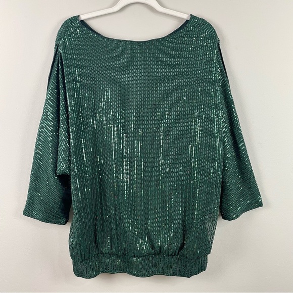 Jasambac Green Sequin Sparkly Special Occasion Top Holiday Party NYE Glam 2XL - Picture 10 of 16